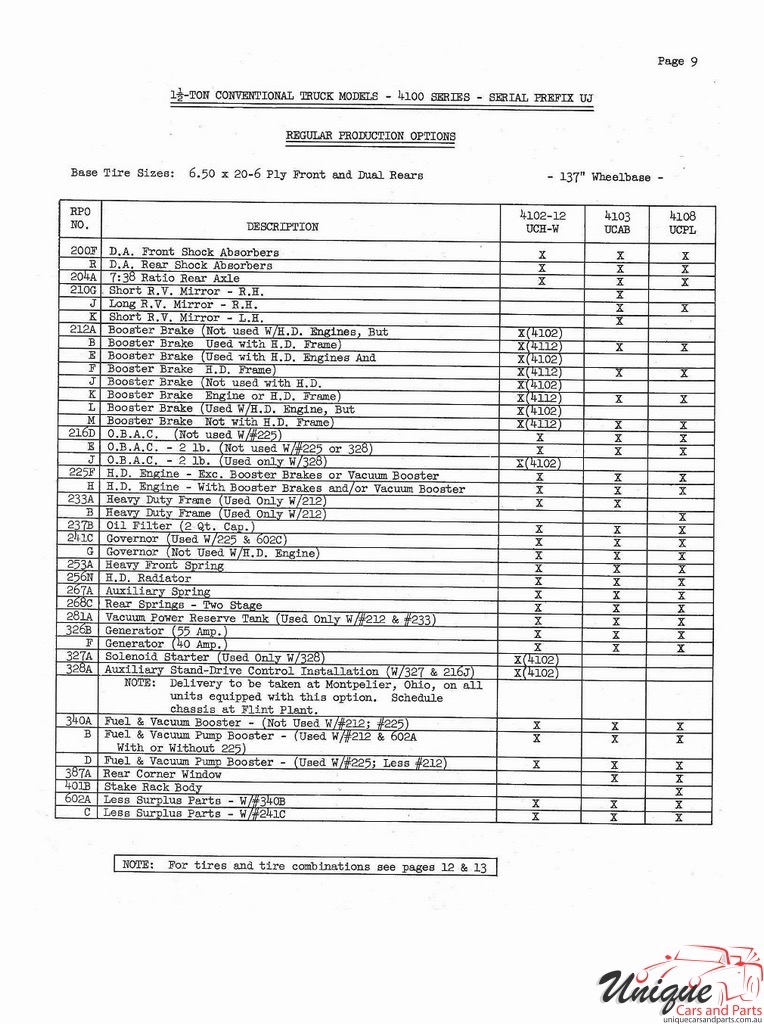 1951 Chevrolet Production Options List Page 11